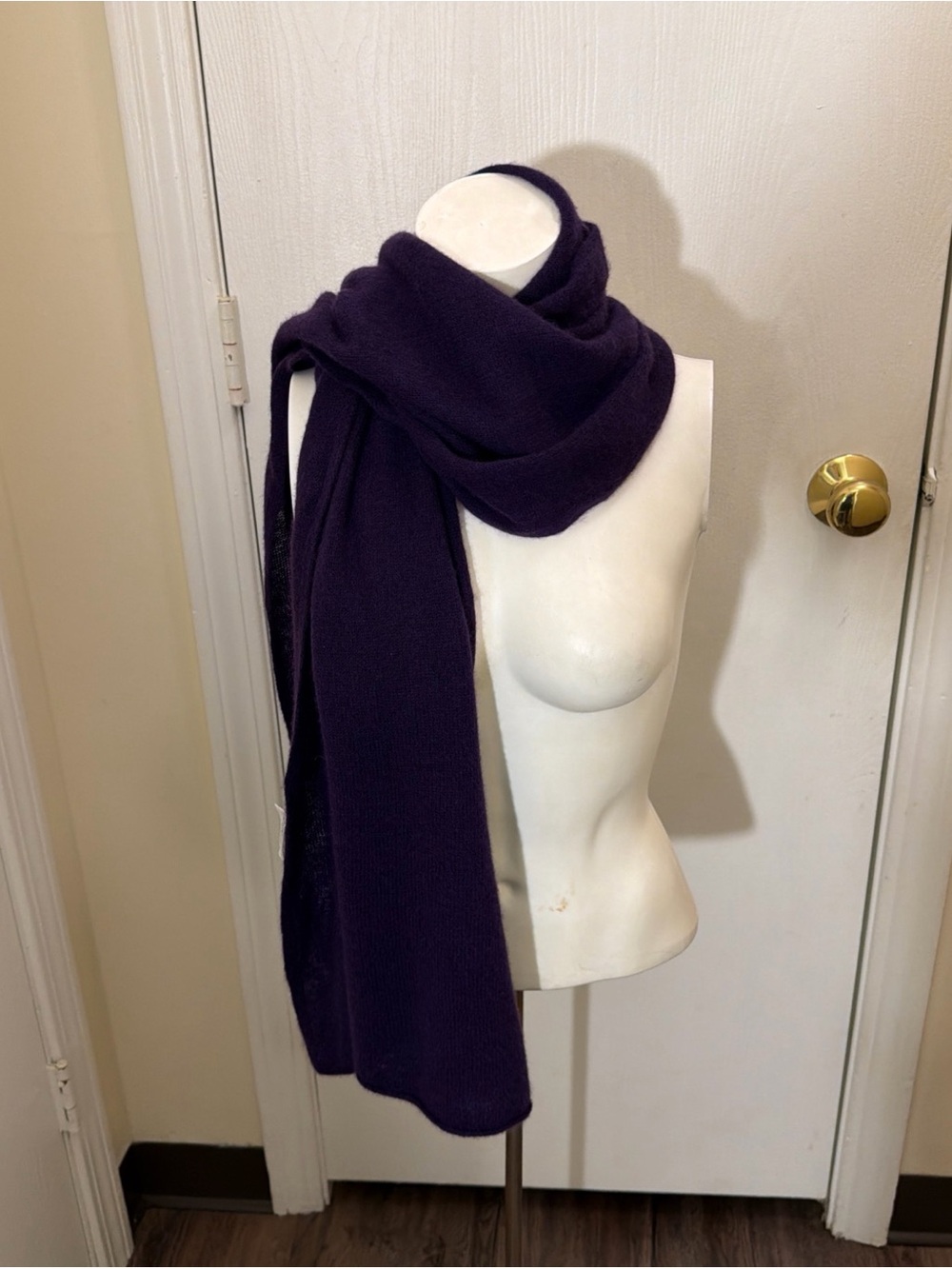 Monoprix Cashmere Scarf Eggplant Lightweight Knit Long Wrap Unisex Rectangle